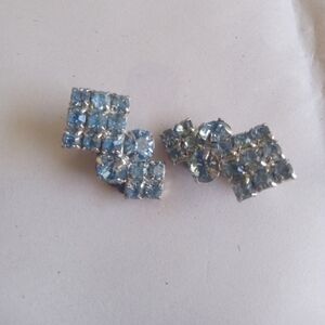 Vintage Earrings Climber Style Designer Light Blue Crystal Clip On‎